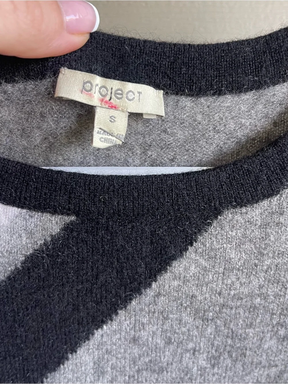100 Cashmere Colorblock Geo Sweater Grey Cream Black Quiet Luxury Capsule Size S